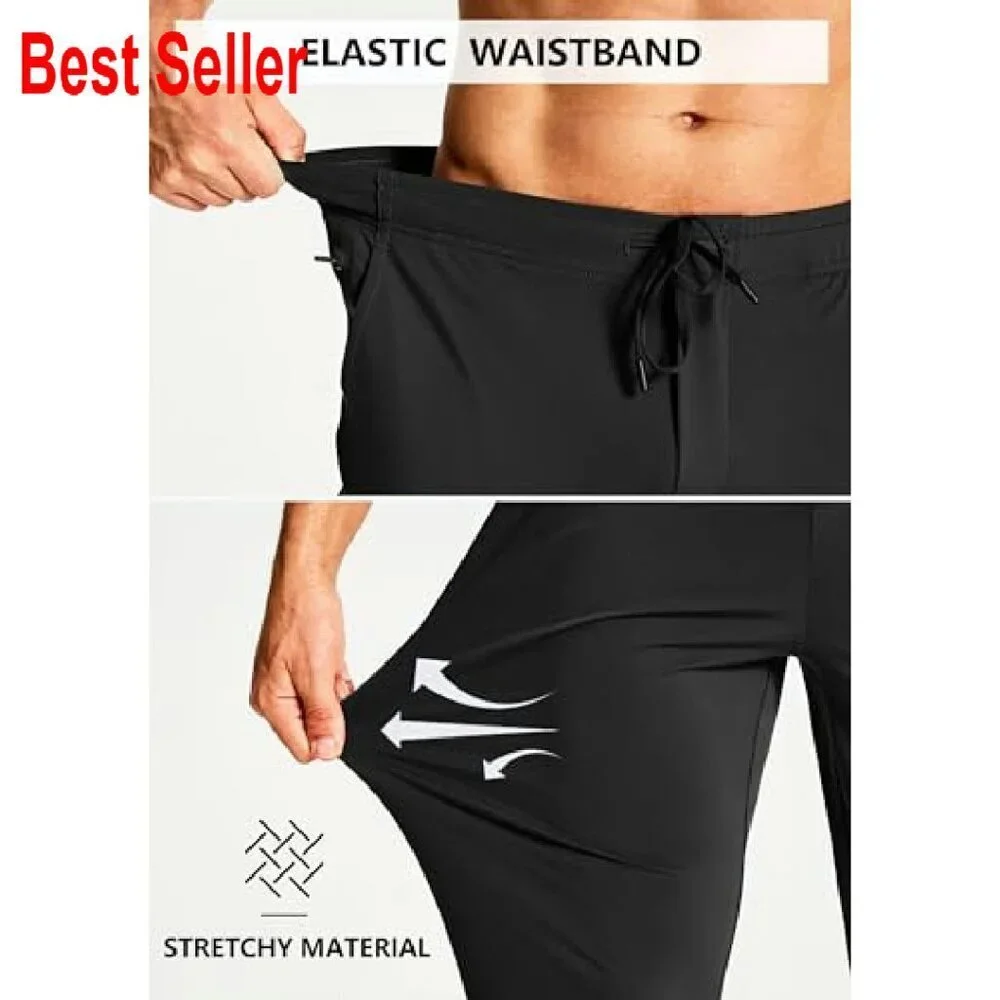 Men's Athletic Joggers Stretch Sweatpants Zipper Pockets Workout Gym Running